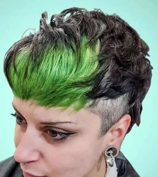 Shaved Undercut with Green Bangs