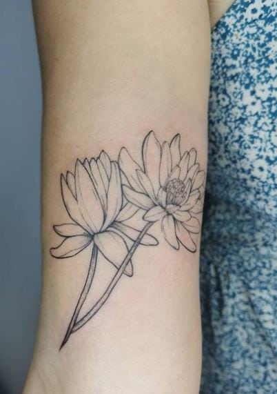 Two Grey and White Traditional Water Lily Arm Tattoo