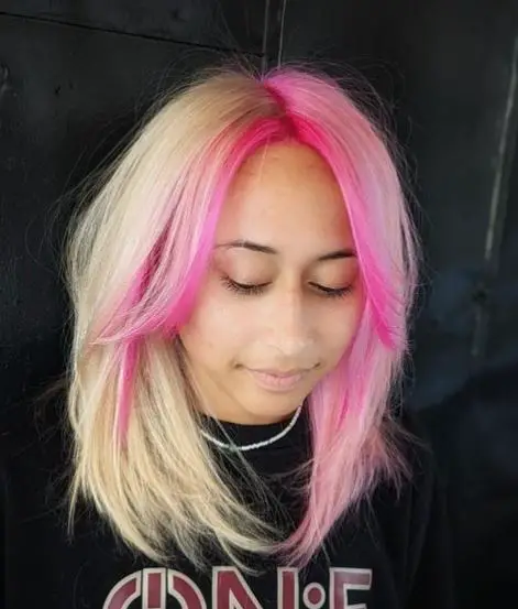 Blonde Hair with Pink Bangs