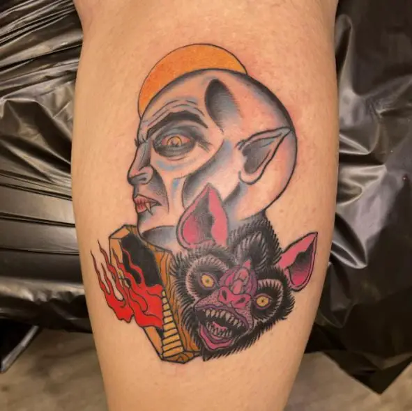 Vampire and Bat Leg Tattoo
