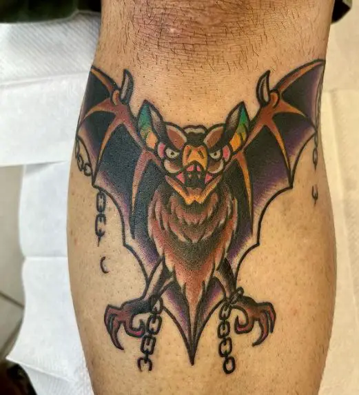 Bat with Chains Leg Tattoo