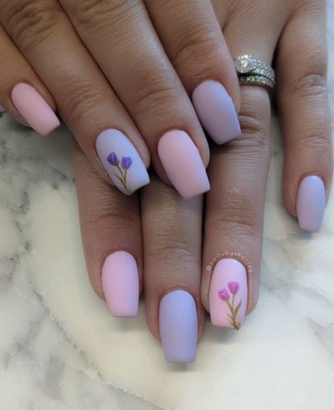 Gel Polished with Flowers Nails