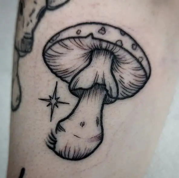 Black & Grey Mushroom and Star Tattoo