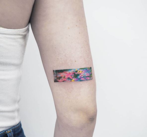 Colorful Water Lily Sticker Arm Tattoo