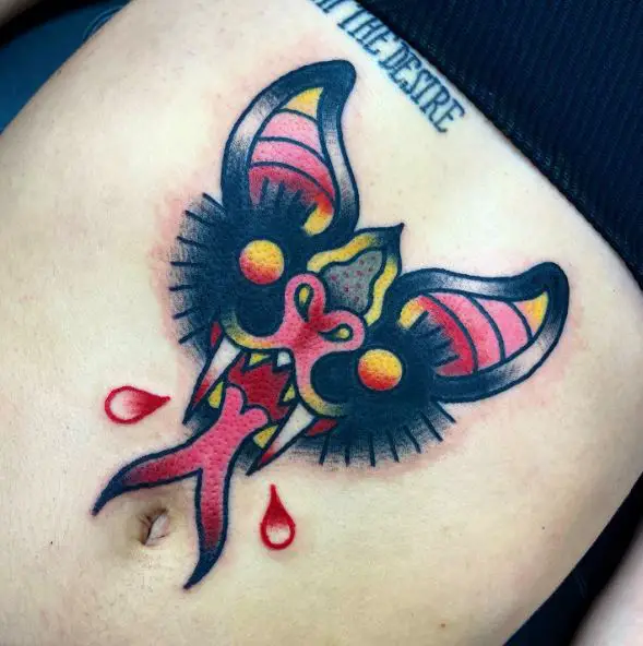 Blood Drops from Vampire Bat Belly Tattoo