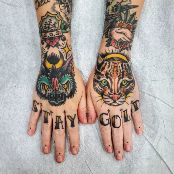 Leopard and Bat Both Hands Tattoo