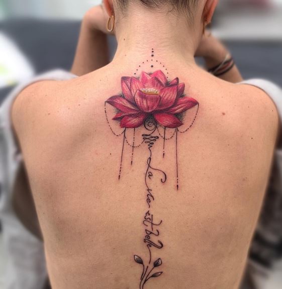 Big Water Lily with Saying Spine Tattoo