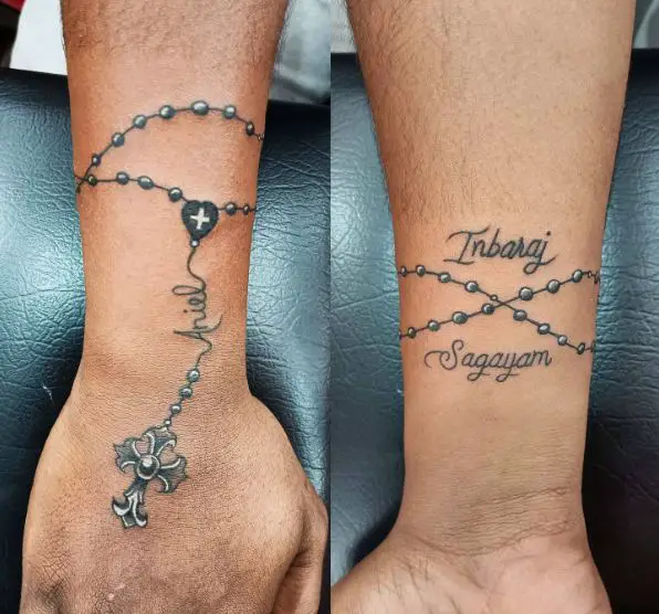 Rosary with Script Tattoo