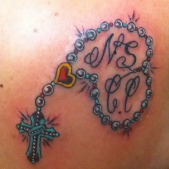 Rosary Tattoo with Hеart and Names