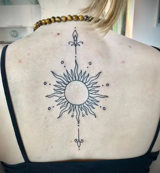 Line Work Sun Spine Tattoo
