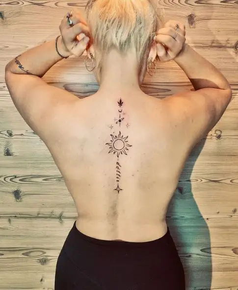 Stars and Sun Spine Tattoo