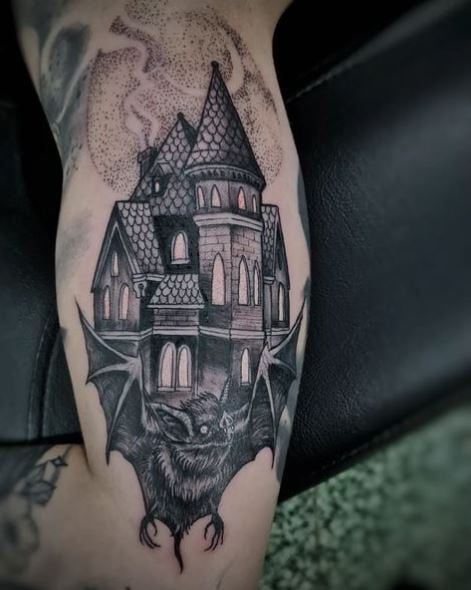 Transylvania Castle and Bat Tattoo