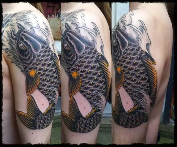 Black Koi Fish Arm Tattoo