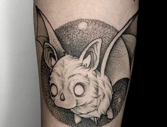 Grey Full Moon and Bat Arm Tattoo