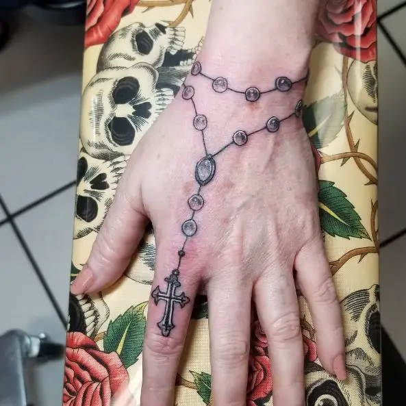 Rosary Tattoo from Wrist to Finger