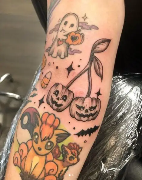 Halloween Theme with Bats Arm Tattoo