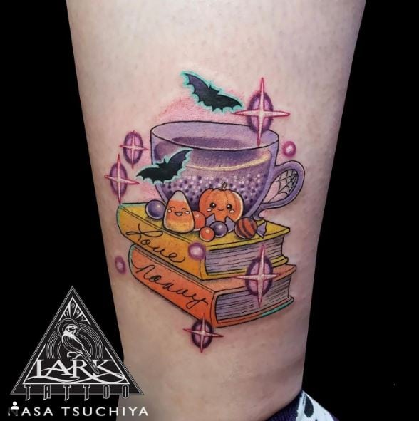 Books with Candies and Bats Tattoo