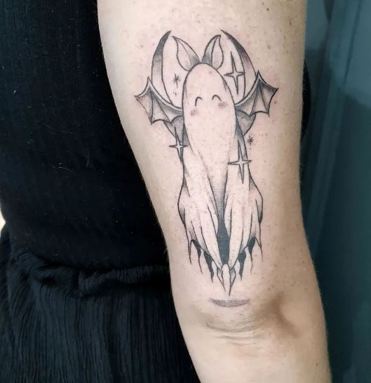 Ghost with Bat Wings Arm Tattoo