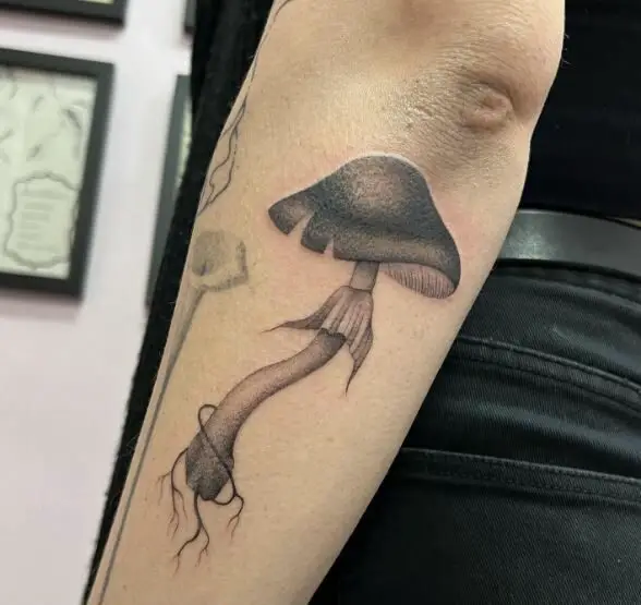 Black & Grey Swirly Mushroom Forearm Tattoo