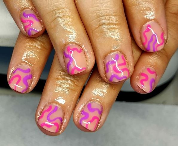 Pink and Purple Wavy Nails