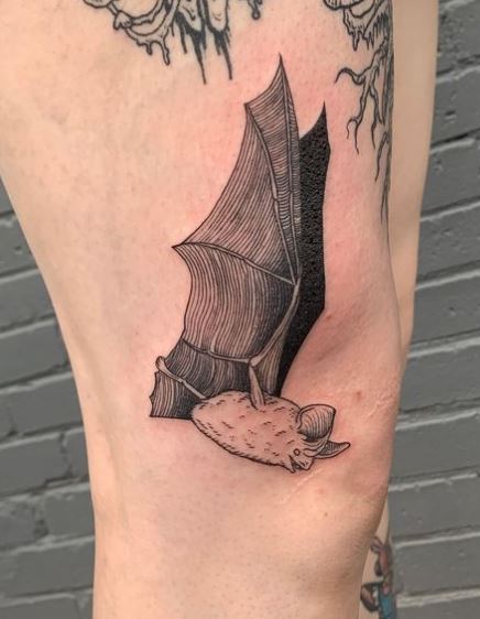 Flying Bat Knee Tattoo