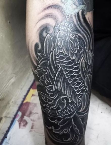 Black Koi Fish Sleeve Tattoo