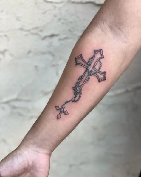 Minimalistic Rosary Tattoo with Cross