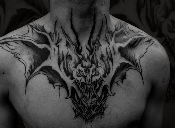 Black Bat Chest Tattoo