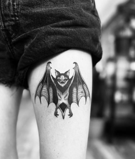 Black Spooky Bat Tattoo