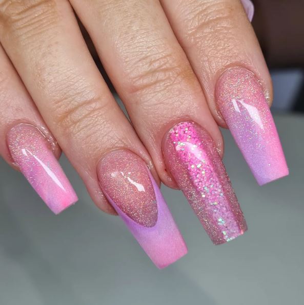 light pink glitter acrylic nails