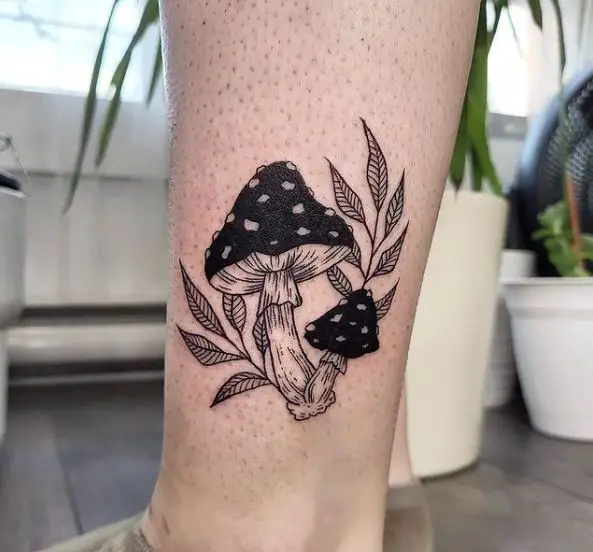Line Worked Black & Grey Mushrooms Tattoo