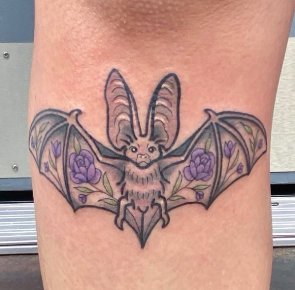 Floral Bat Knee Tattoo