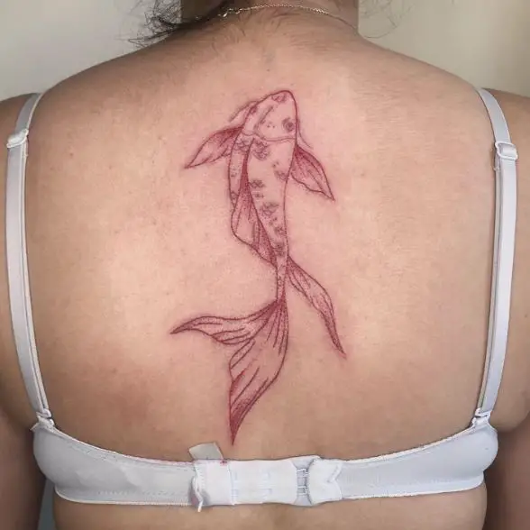 Red Koi Fish Spine Tattoo
