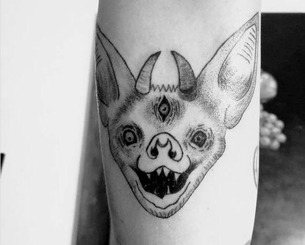Bat with Horns and Third Eye Tattoo