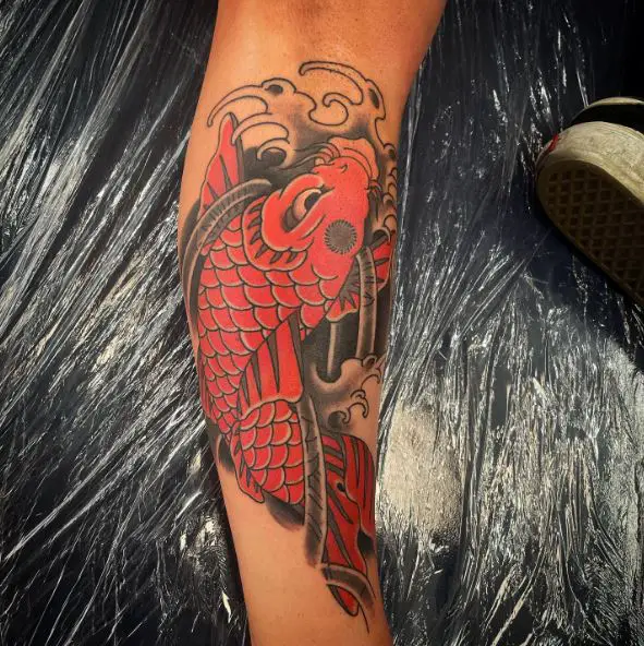 Red Koi Fish Arm Tattoo