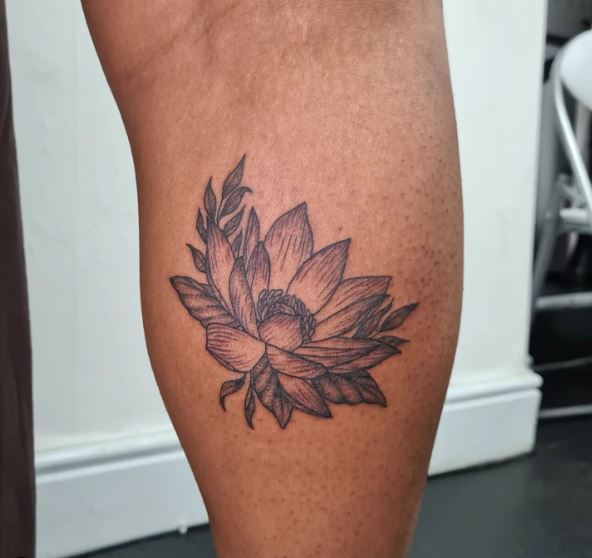 Bloomed Water Lily Leg Tattoo