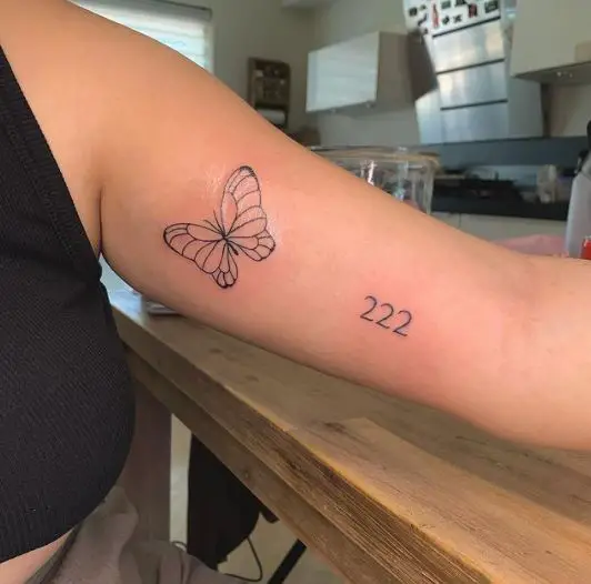 Butterfly with 222 Angel Number Tattoo