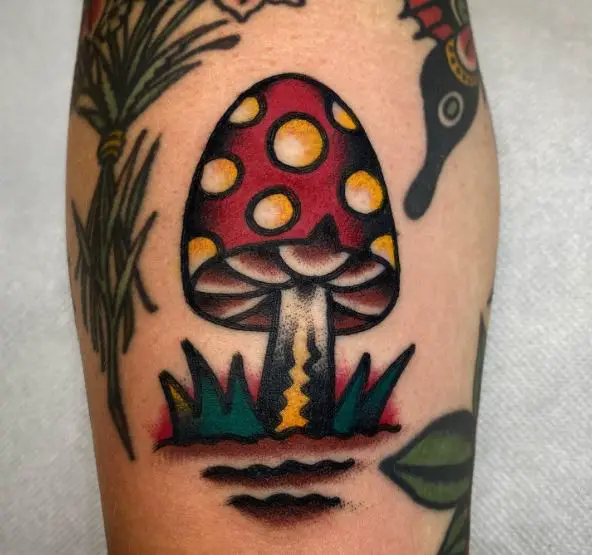 Red Mushroom with Yellow Dots Tattoo