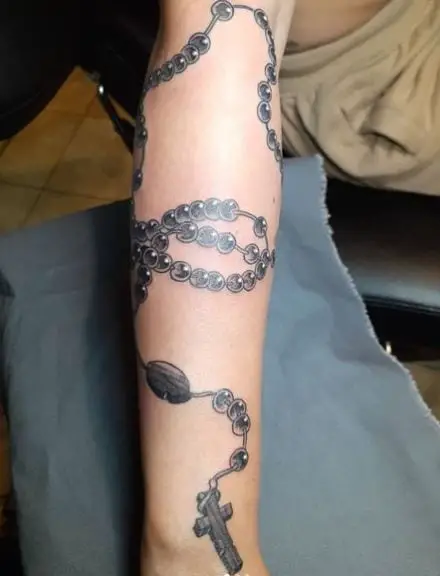 Black & Grey Rosary Tattoo