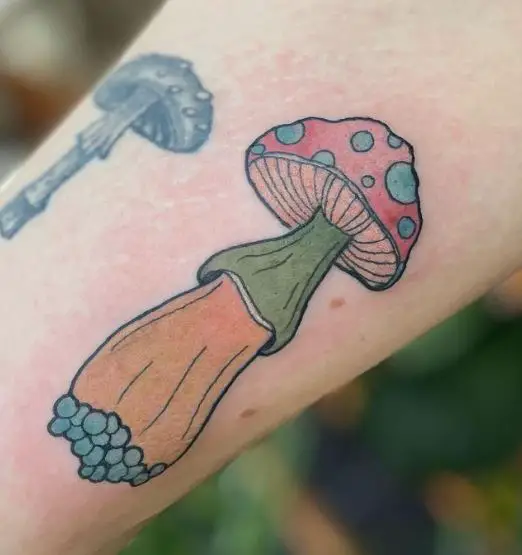 Colored Little Mushroom Tattoo