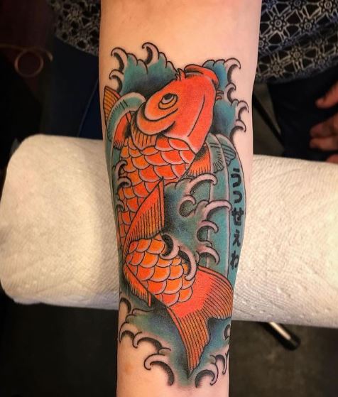 Red Koi Fish Forearm Tattoo