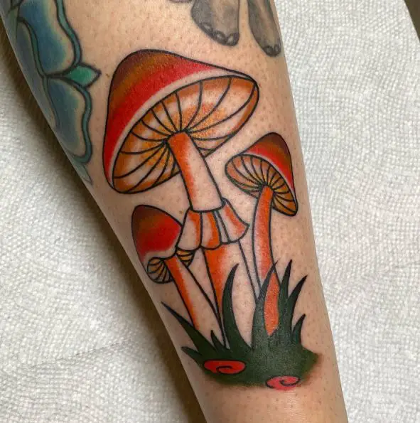 Fiery Red Mushrooms Tattoo