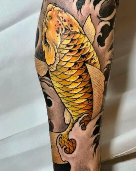 Golden Koi Fish Sleeve Tattoo