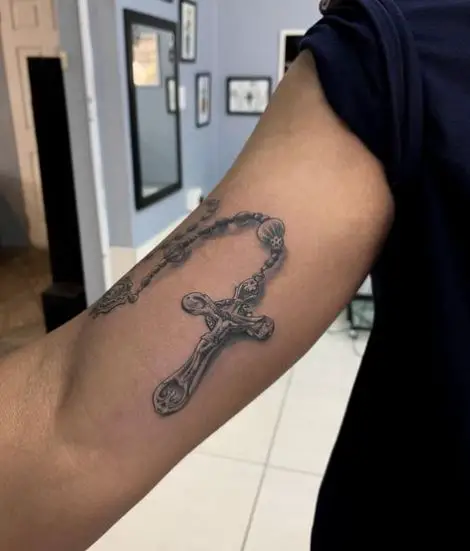 Bicep Rosary Tattoo
