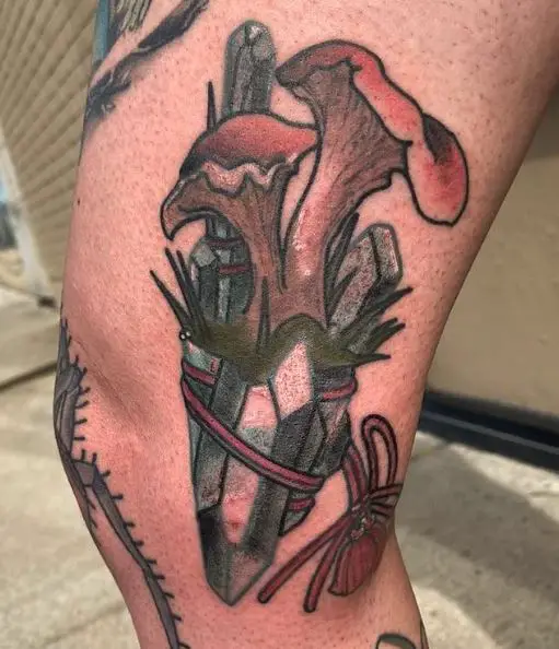 Red Mushrooms Leg Tattoo