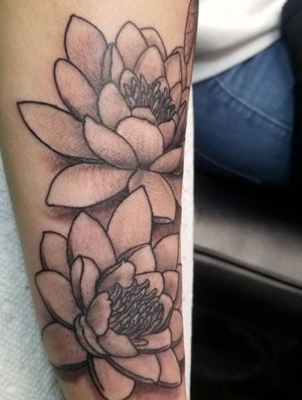 Realistic Traditional Water Lilies Arm Tattoo