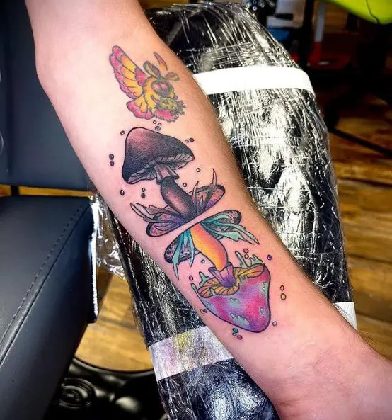 Colorful and Shaded Mushrooms Tattoo