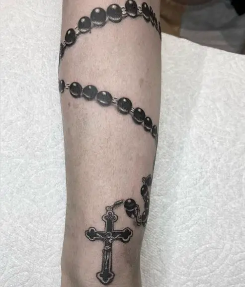 Black & White Realistic Rosary Tattoo