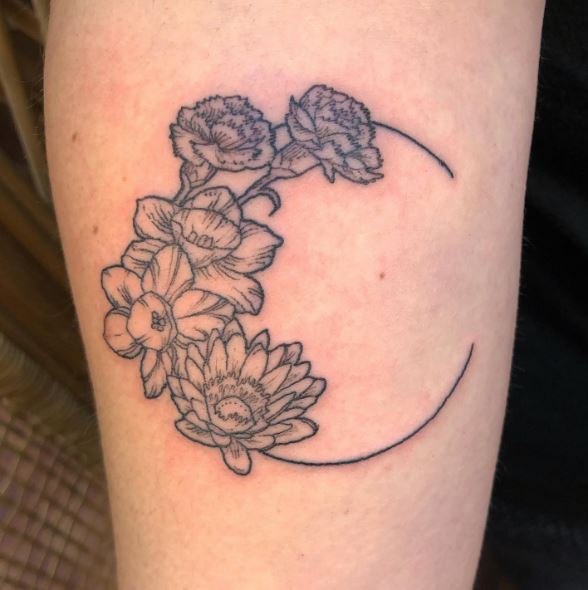 Carnations and Water Lilies Bouquet Tattoo