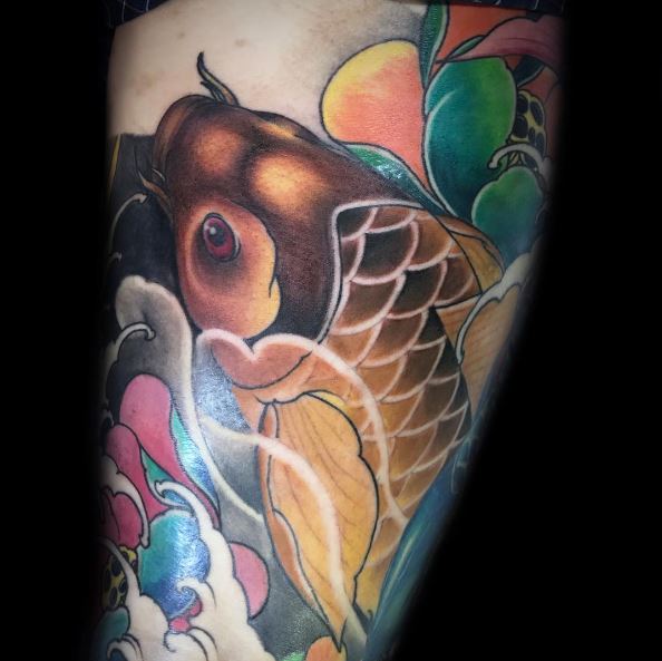 Golden Koi Leg Sleeve Tattoo